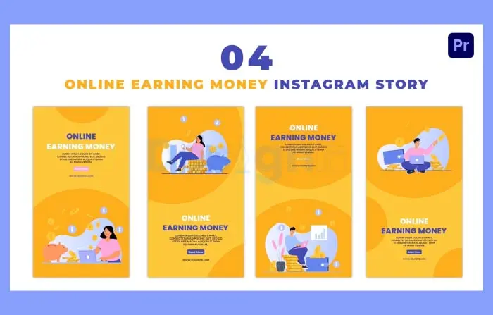 Online Earning Money Flat Character Animation Instagram Story
